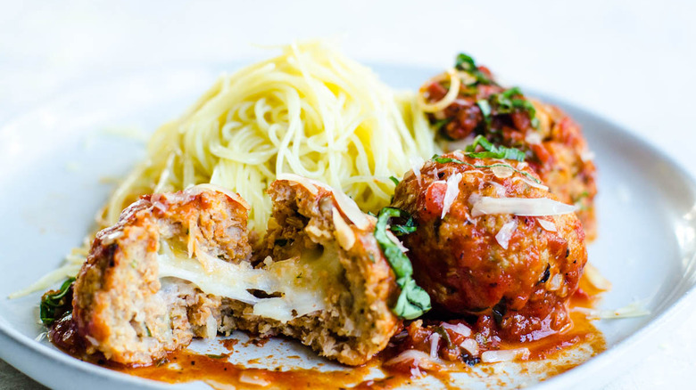 Stuffed turkey meatballs on a plate