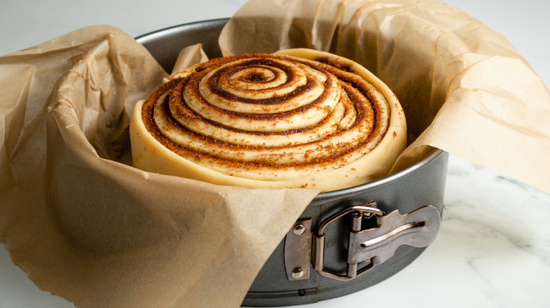 giant cinnamon roll in a springform pan