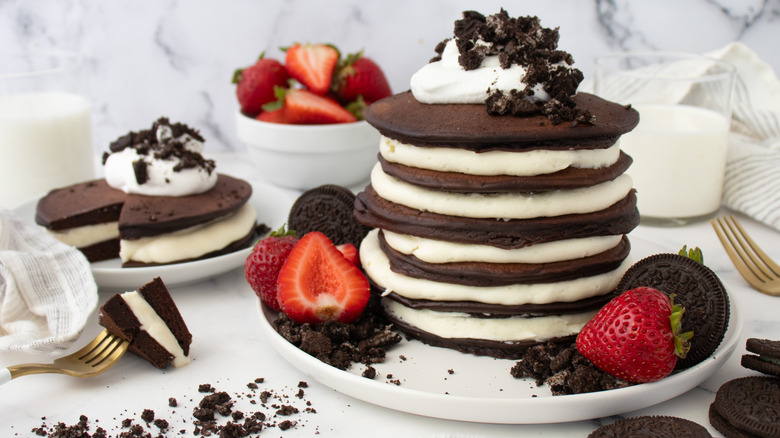 giant oreo stacked pancakes