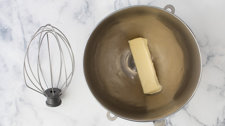 butter stick in mixer bowl