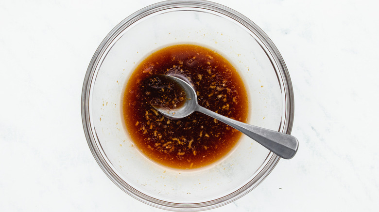 Marinade in mixing bowl