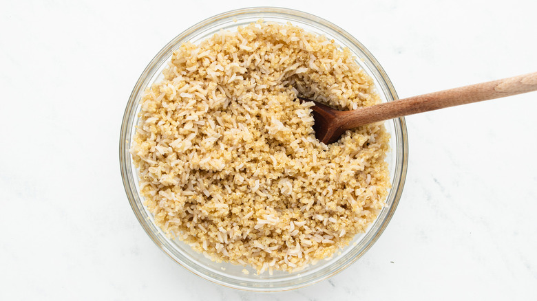 Rice and quinoa in mixing bowl