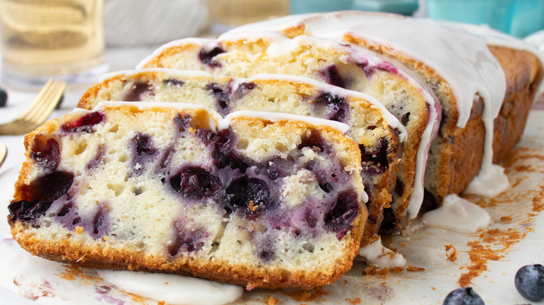 sliced blueberry bread