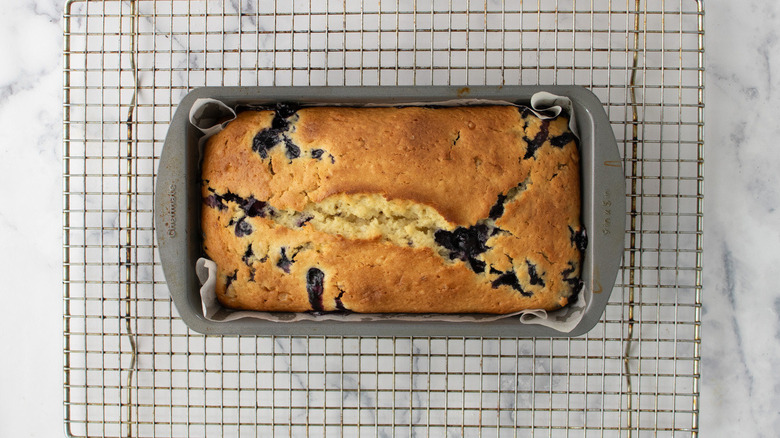 blueberry bread in pan