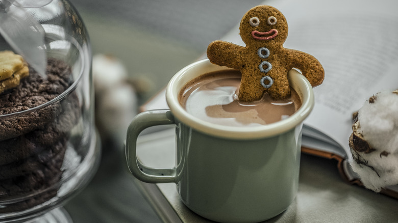 Hot chocolate with gingerbread man cookie