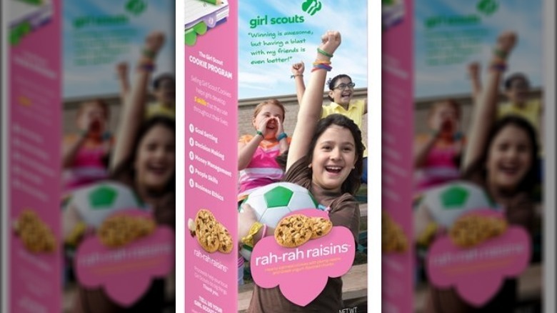 A box of rah-rah raisins girl scout cookies