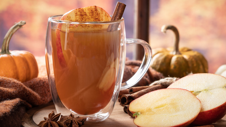 Apple cider glass with pumpkins