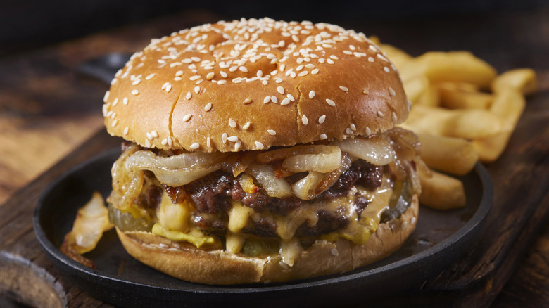 Cheeseburger with caramelized onions