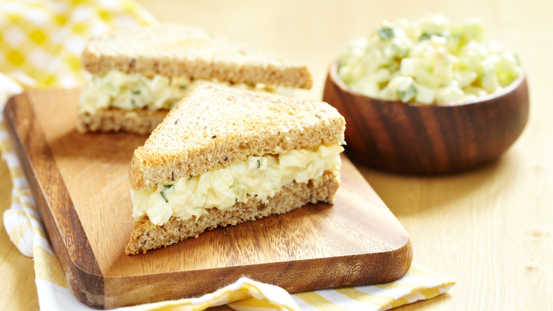 egg salad sandwich on board