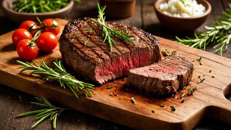 steak on wooden board