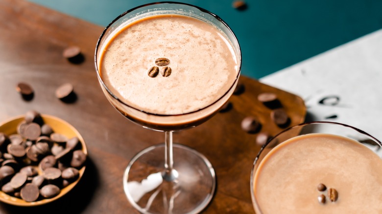 espresso martinis with coffee beans