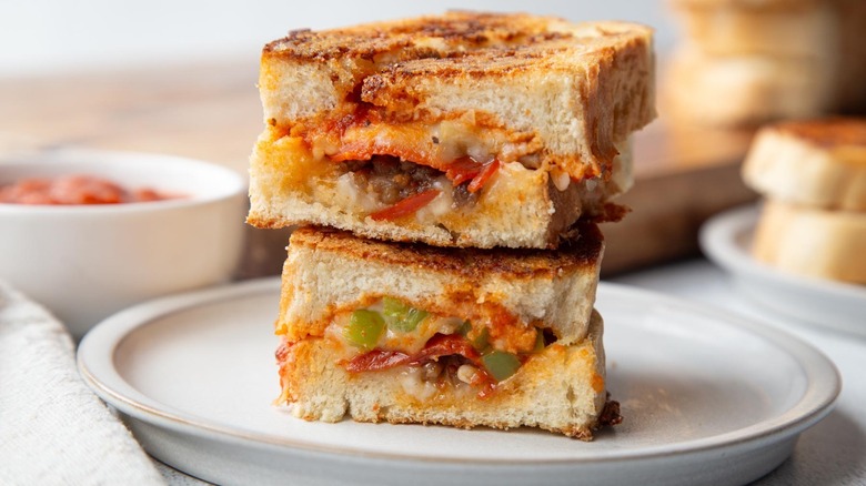 Supreme pizza grilled cheese sandwich