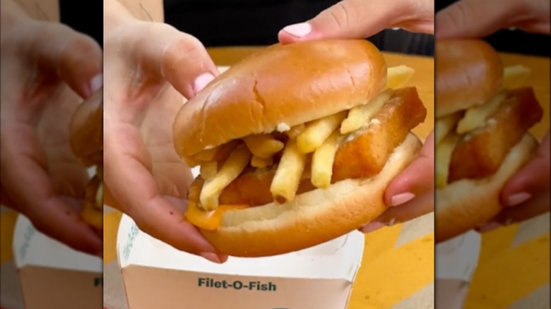 A carton of McDonald's French fries on a table