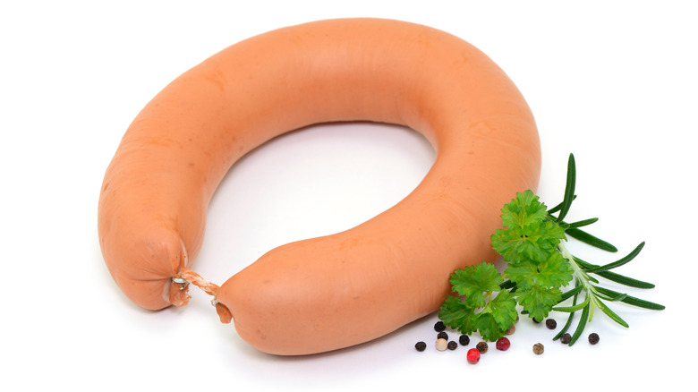 Fleischwurst on white background