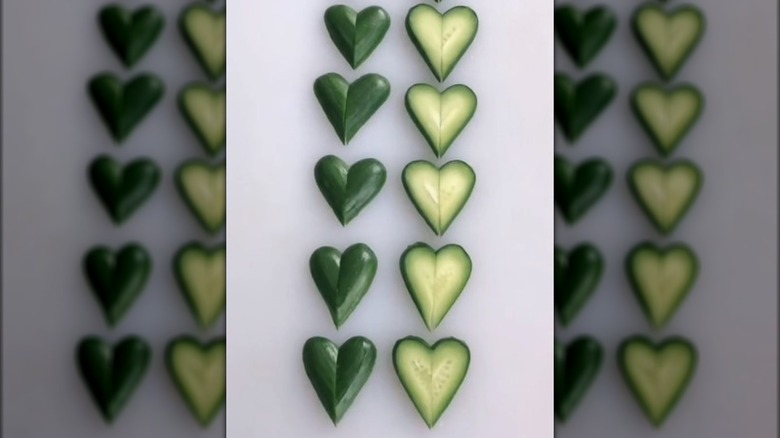 Rows of cucumber hearts