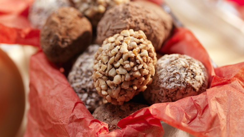 Chocolate truffles in tissue paper box