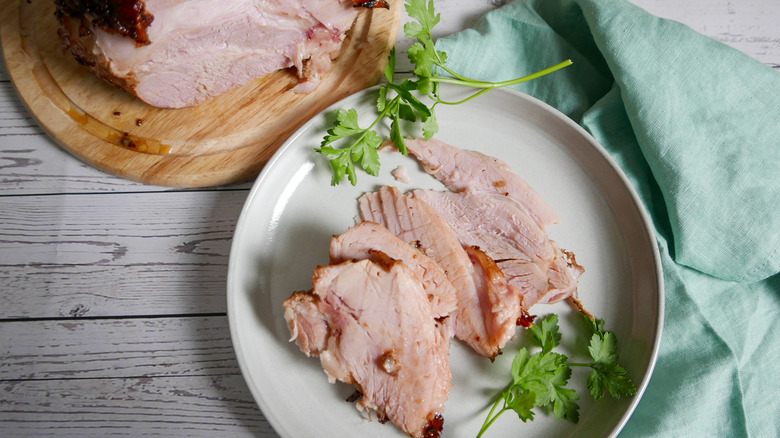 plate of sliced ham