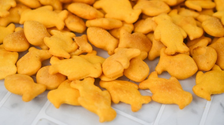 a pile of goldfish and penguins crackers