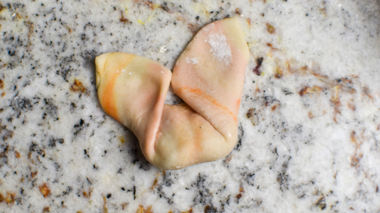 goldfish dumpling dough on counter 