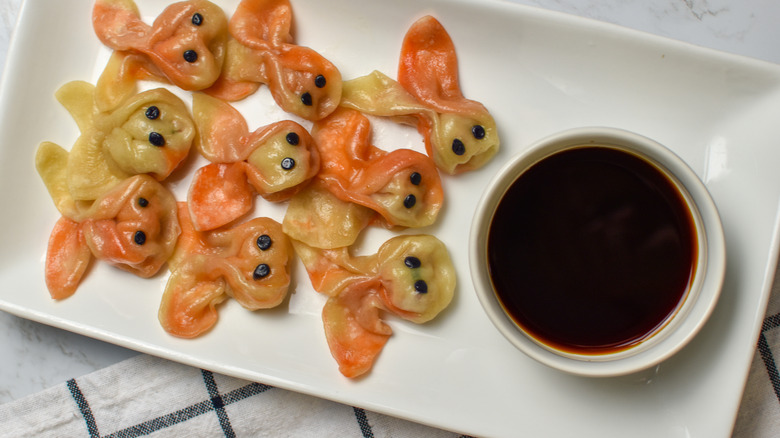 goldfish dumplings on plate 