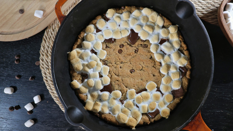 S'mores pizookie in skillet