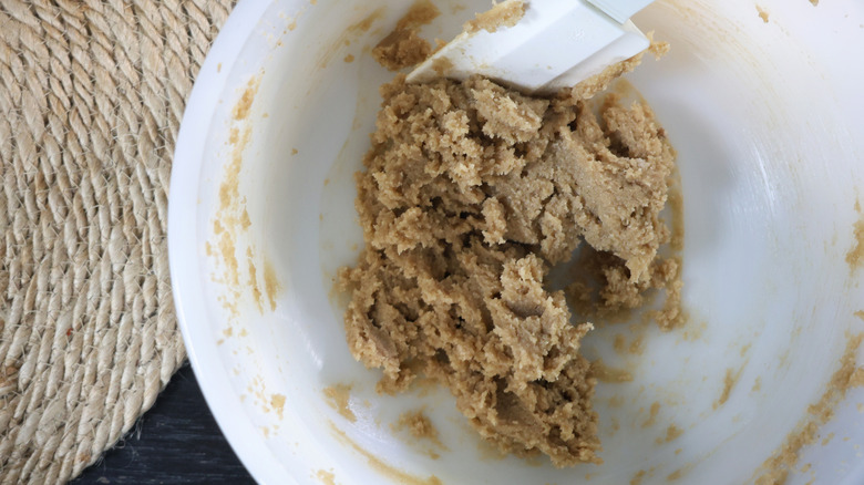 Mixing bowl with creamed butter and sugar