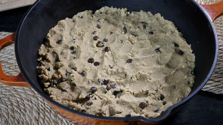 Cookie dough in cast iron skillet