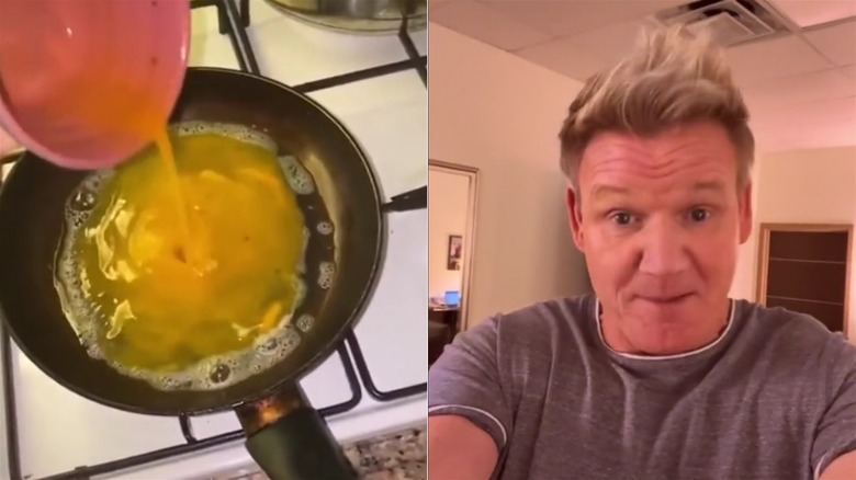 Gordon Ramsay watches egg pouring