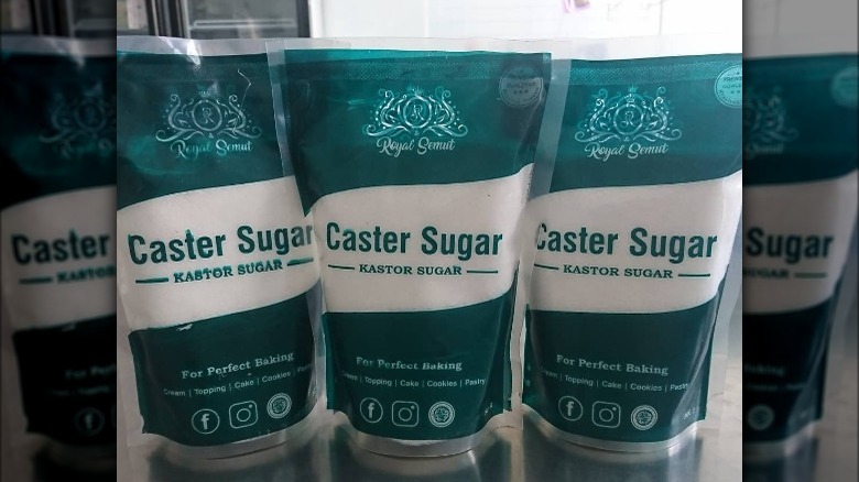 Caster sugar bags on counter