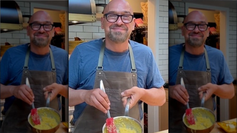 Chef Michael Symon making scrambled eggs