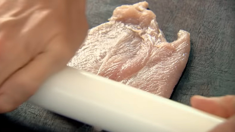 chicken breast flattened with a rolling pin