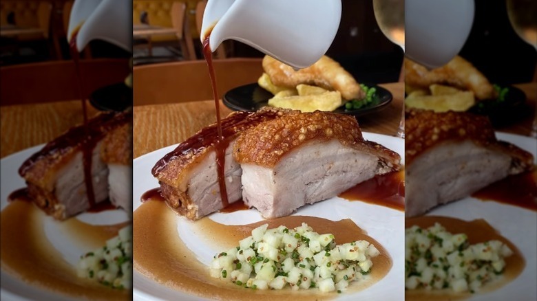 Pork Loin with sauce being poured on top