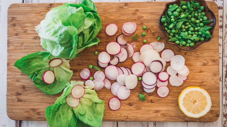 salad ingredients on cutting board