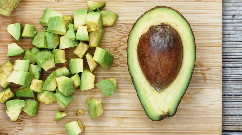 Diced avocado on cutting board