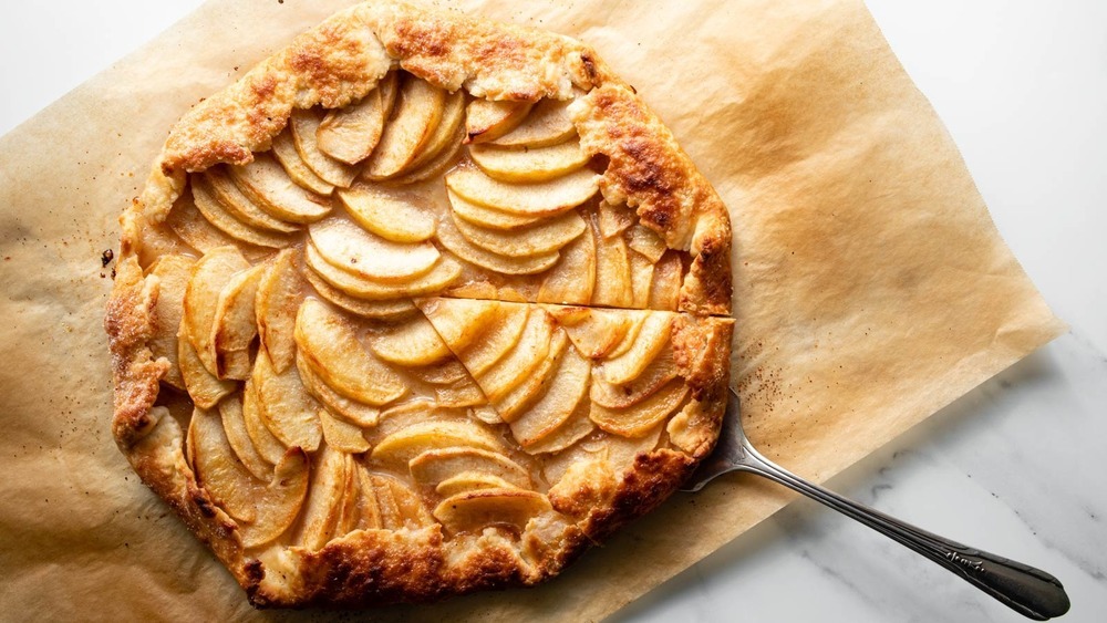 Apple galette on parchment paper