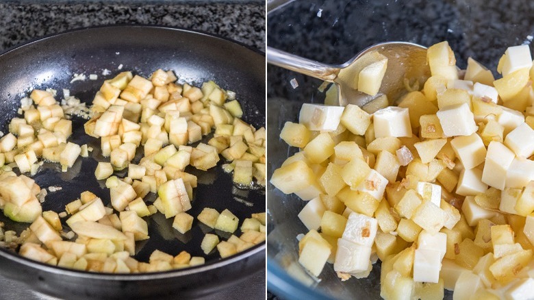 cooking shallots and apples