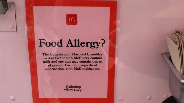 McDonlad's food sllergy sign