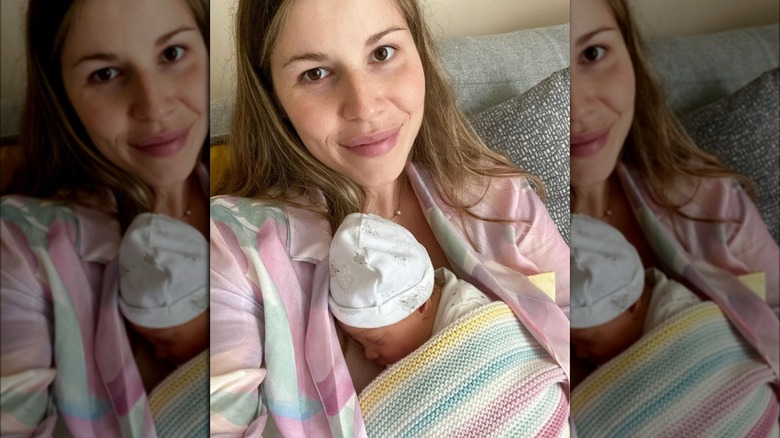 Manon Lagrève with her newborn daughter