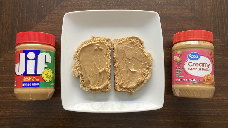 Jif and Great Value with bread