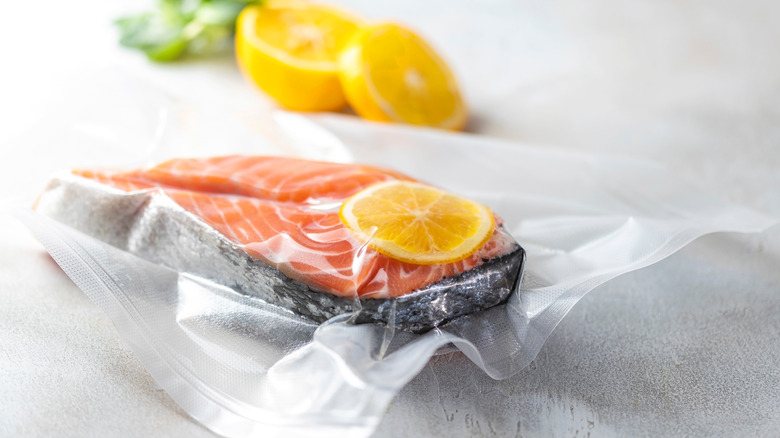 Vacuum-sealed salmon for sous vide 