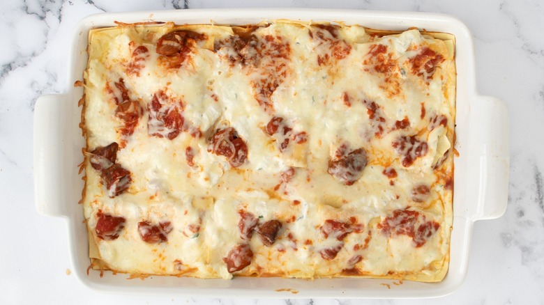 lasagna in casserole dish