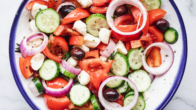 Greek salad in bowl