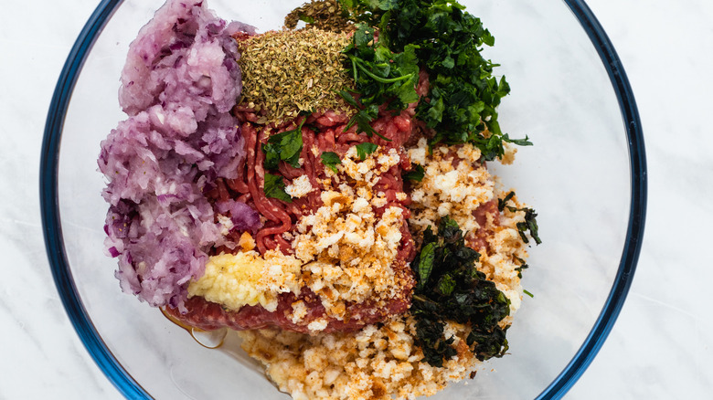 greek meatball ingredients in bowl 