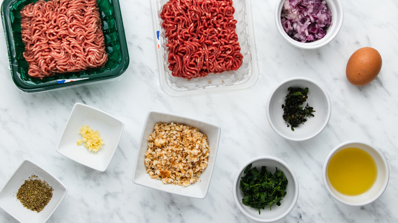 greek meatballs ingredients on counter 