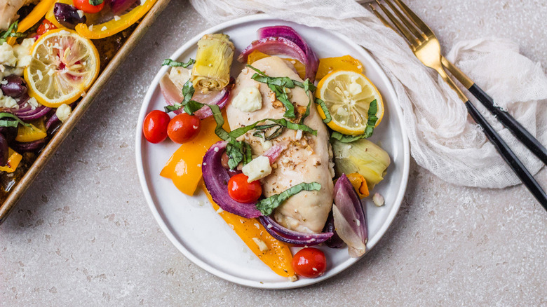 chicken and vegetables on plate