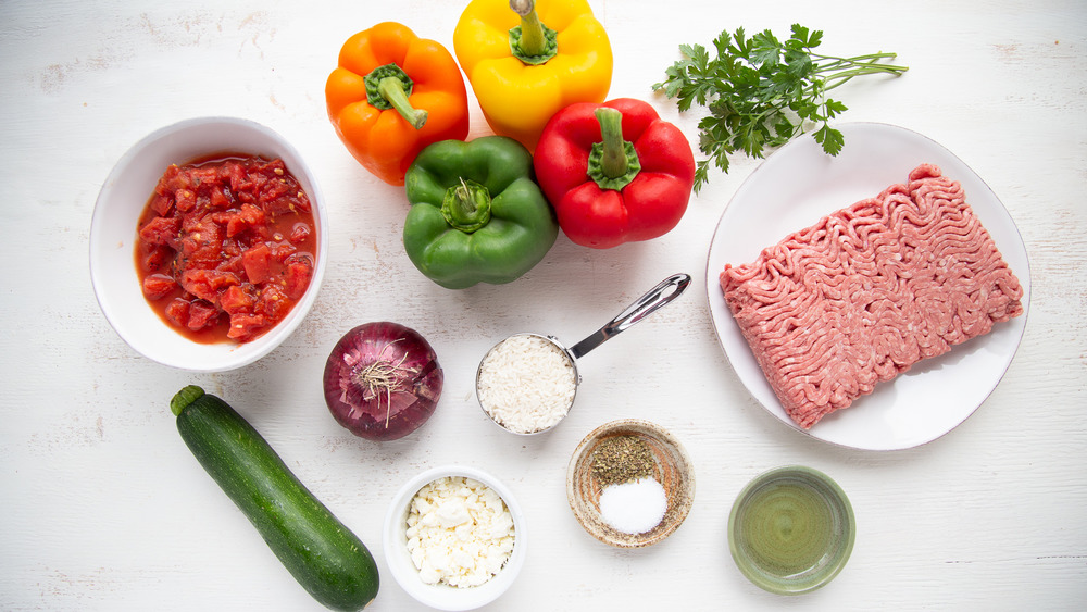 ingredients for Greek stuffed peppers