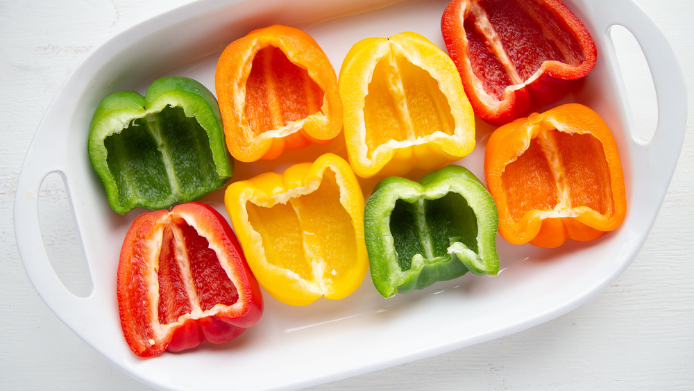 cut bell peppers for stuffed peppers