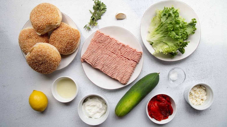 ingredients for Greek turkey burgers