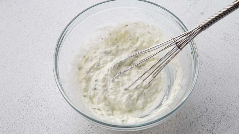 tzatziki in a glass bowl