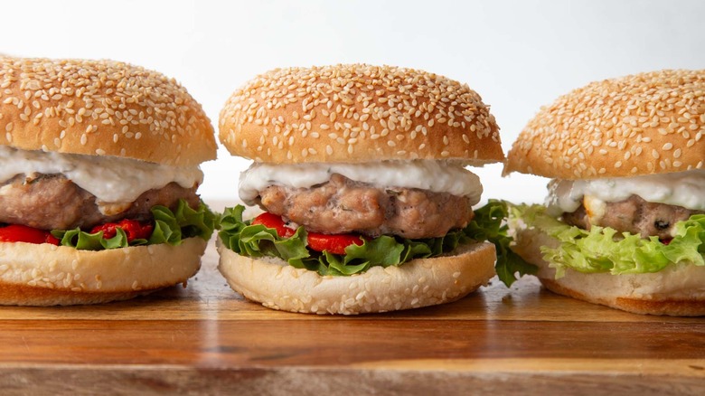 three greek turkey burgers